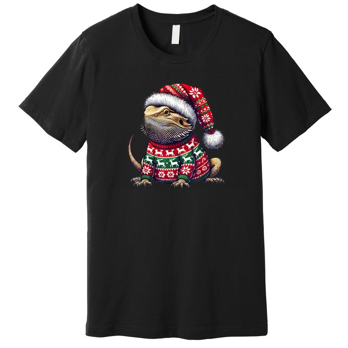 Bearded Dragon Ugly Sweater Santa Hat Christmas Premium T-Shirt