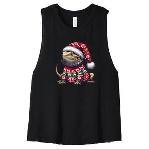 Bearded Dragon Ugly Sweater Santa Hat Christmas Women's Racerback Cropped Tank