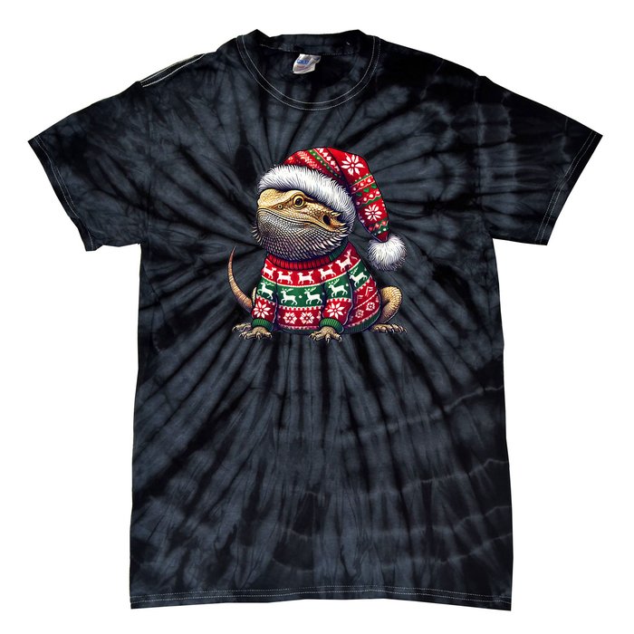 Bearded Dragon Ugly Sweater Santa Hat Christmas Tie-Dye T-Shirt