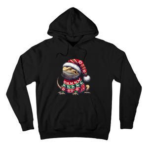 Bearded Dragon Ugly Sweater Santa Hat Christmas Tall Hoodie