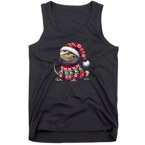 Bearded Dragon Ugly Sweater Santa Hat Christmas Tank Top