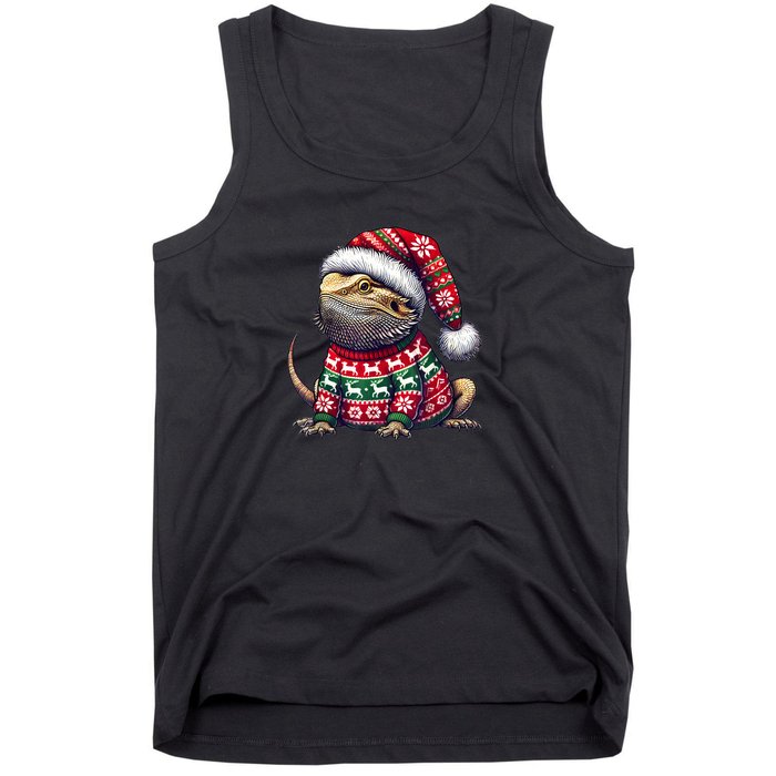 Bearded Dragon Ugly Sweater Santa Hat Christmas Tank Top