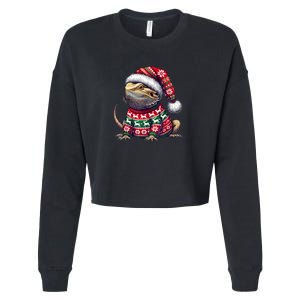 Bearded Dragon Ugly Sweater Santa Hat Christmas Cropped Pullover Crew