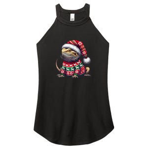 Bearded Dragon Ugly Sweater Santa Hat Christmas Women's Perfect Tri Rocker Tank