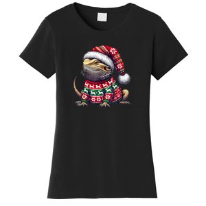 Bearded Dragon Ugly Sweater Santa Hat Christmas Women's T-Shirt