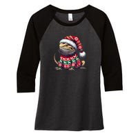 Bearded Dragon Ugly Sweater Santa Hat Christmas Women's Tri-Blend 3/4-Sleeve Raglan Shirt