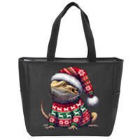 Bearded Dragon Ugly Sweater Santa Hat Christmas Zip Tote Bag