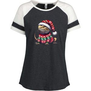 Bearded Dragon Ugly Sweater Santa Hat Christmas Enza Ladies Jersey Colorblock Tee