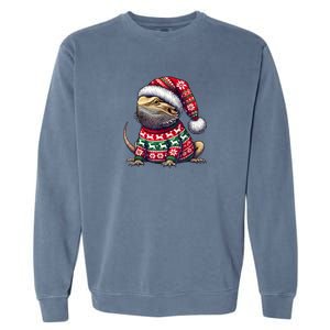 Bearded Dragon Ugly Sweater Santa Hat Christmas Garment-Dyed Sweatshirt