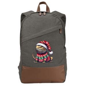 Bearded Dragon Ugly Sweater Santa Hat Christmas Cotton Canvas Backpack