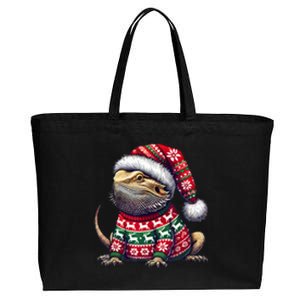 Bearded Dragon Ugly Sweater Santa Hat Christmas Cotton Canvas Jumbo Tote