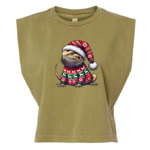 Bearded Dragon Ugly Sweater Santa Hat Christmas Garment-Dyed Women's Muscle Tee