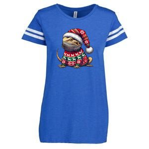 Bearded Dragon Ugly Sweater Santa Hat Christmas Enza Ladies Jersey Football T-Shirt