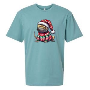 Bearded Dragon Ugly Sweater Santa Hat Christmas Sueded Cloud Jersey T-Shirt