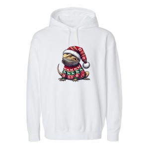 Bearded Dragon Ugly Sweater Santa Hat Christmas Garment-Dyed Fleece Hoodie