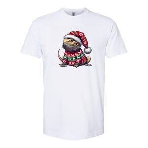 Bearded Dragon Ugly Sweater Santa Hat Christmas Softstyle CVC T-Shirt