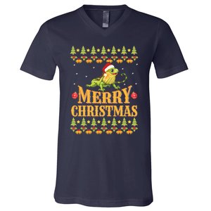 Bearded Dragon Ugly Christmas V-Neck T-Shirt