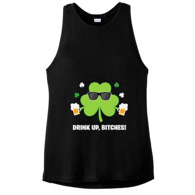 Bitches Drink Up Beer Funny St. Patrick's Day Cute Shamrock Ladies PosiCharge Tri-Blend Wicking Tank