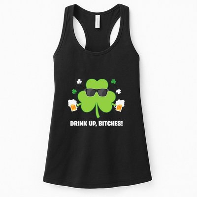Bitches Drink Up Beer Funny St. Patrick's Day Cute Shamrock Womens Tank Top