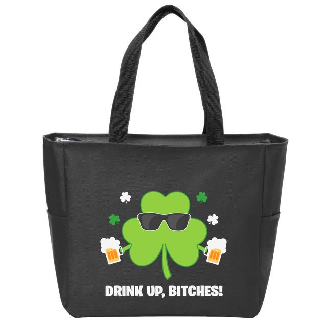 Bitches Drink Up Beer Funny St. Patrick's Day Cute Shamrock Zip Tote Bag