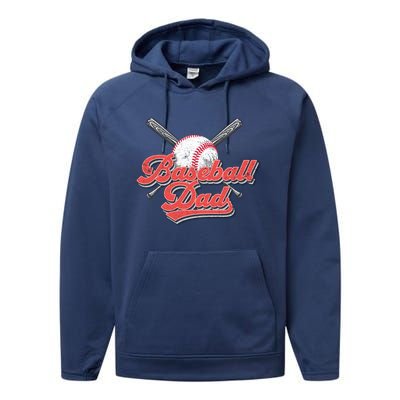 Baseball Dad Vintage Baseball For Dad Performance Fleece Hoodie