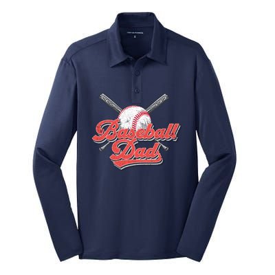 Baseball Dad Vintage Baseball For Dad Silk Touch Performance Long Sleeve Polo