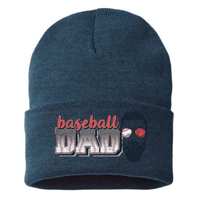 Baseball Dad Vintage Baseball For Dad Sustainable Knit Beanie