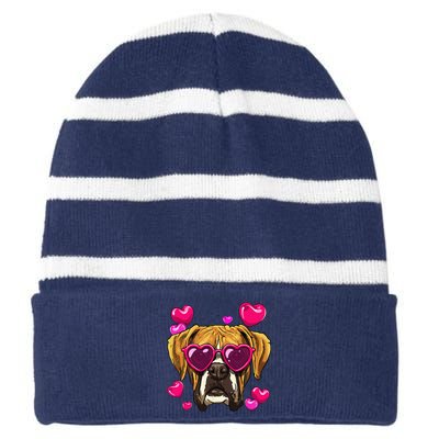 Boxer Dog Valentines Day Dog Breed Owner Keeper Enthusiasts Striped Beanie with Solid Band