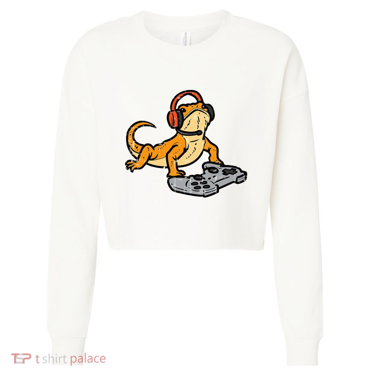 Bearded Dragon Video Gaming Funny Gamer Animal Cropped Pullover Crew