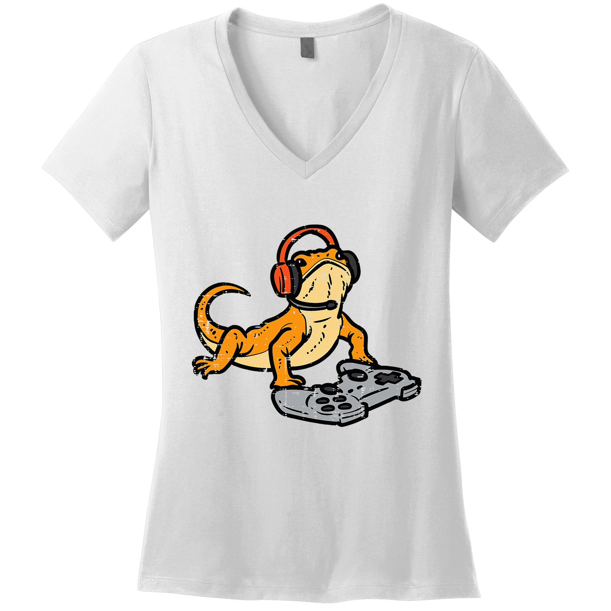 Bearded Dragon Video Gaming Funny Gamer Animal Women's V-Neck T-Shirt
