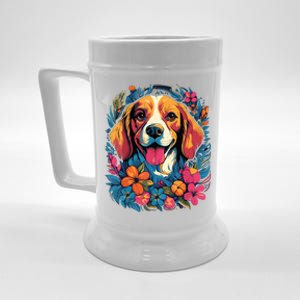 Beagle Dog With Flowers Beer Stein