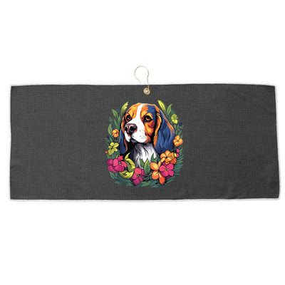 Beagle Dog With Flowers Large Microfiber Waffle Golf Towel