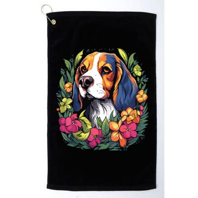 Beagle Dog With Flowers Platinum Collection Golf Towel