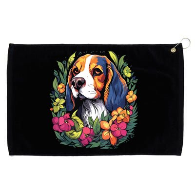 Beagle Dog With Flowers Grommeted Golf Towel