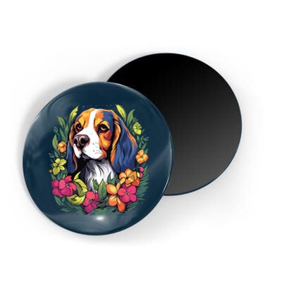 Beagle Dog With Flowers Magnet