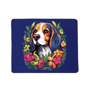 Beagle Dog With Flowers Mousepad