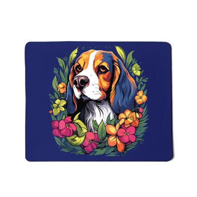 Beagle Dog With Flowers Mousepad