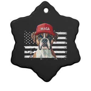 Boxer Dog Wearing Maga Hat American Flag Ceramic Star Ornament