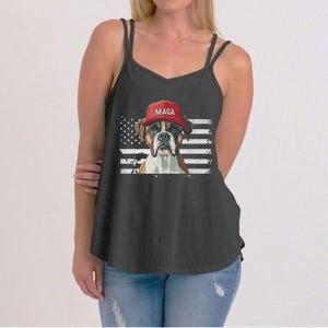 Boxer Dog Wearing Maga Hat American Flag Women's Strappy Tank