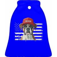 Boxer Dog Wearing Maga Hat American Flag Ceramic Bell Ornament