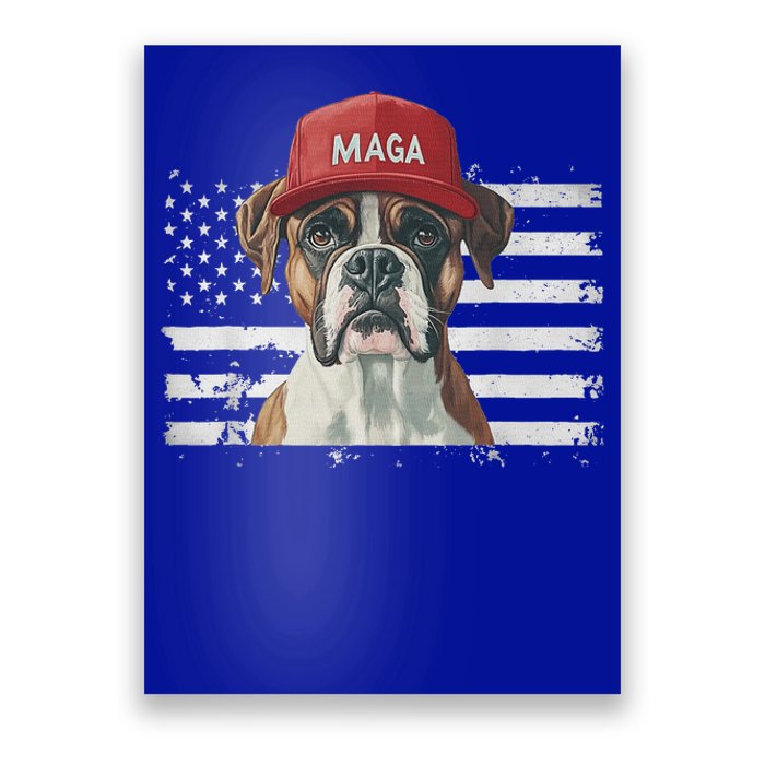 Boxer Dog Wearing Maga Hat American Flag Poster