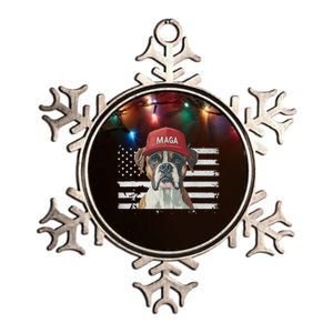 Boxer Dog Wearing Maga Hat American Flag Metallic Star Ornament