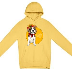 Beagle Dog Wearing Autumn leaves Crown Hello fall Premium Pullover Hoodie