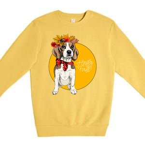 Beagle Dog Wearing Autumn leaves Crown Hello fall Premium Crewneck Sweatshirt