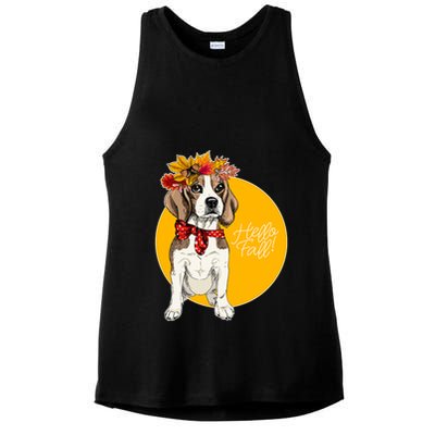 Beagle Dog Wearing Autumn leaves Crown Hello fall Ladies PosiCharge Tri-Blend Wicking Tank