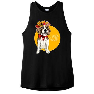 Beagle Dog Wearing Autumn leaves Crown Hello fall Ladies PosiCharge Tri-Blend Wicking Tank