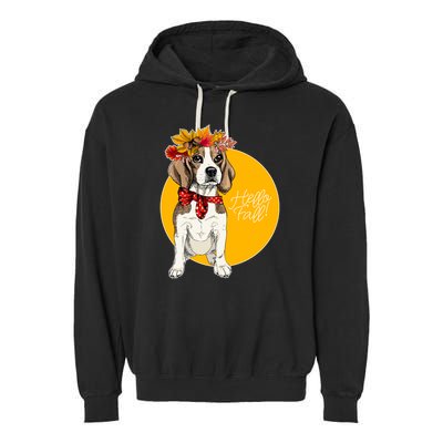 Beagle Dog Wearing Autumn leaves Crown Hello fall Garment-Dyed Fleece Hoodie