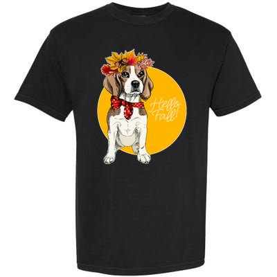 Beagle Dog Wearing Autumn leaves Crown Hello fall Garment-Dyed Heavyweight T-Shirt