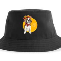 Beagle Dog Wearing Autumn leaves Crown Hello fall Sustainable Bucket Hat