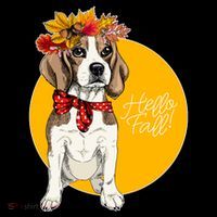 Beagle Dog Wearing Autumn leaves Crown Hello fall Sustainable Bucket Hat
